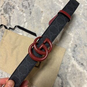 NEW Gucci Marmont Belt GG Logo Red Brown Monogram Canvas 75/30 or 85/34